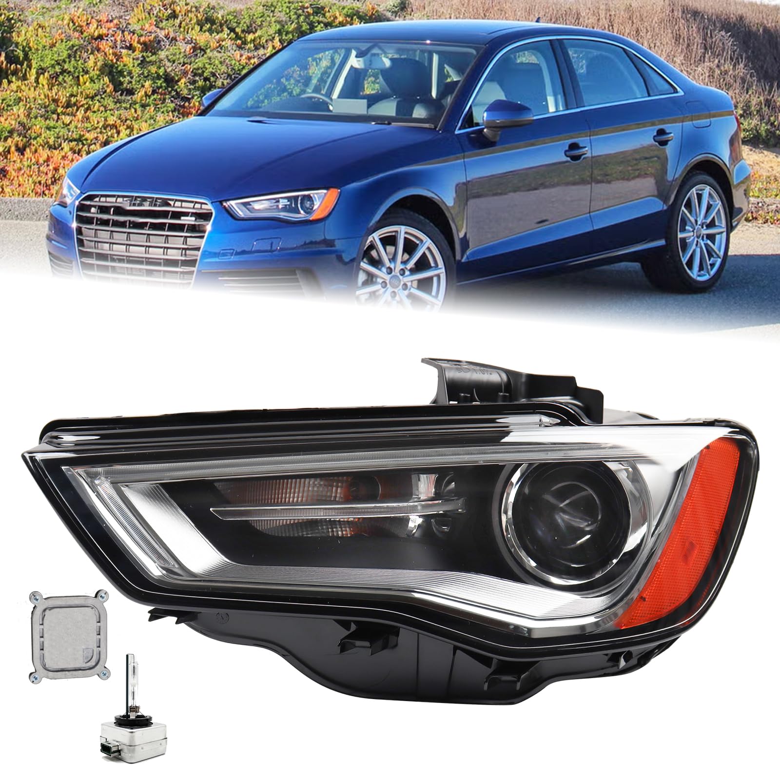 Left headlamp assembly composite used genuine OEM Audi A3 2015-2016