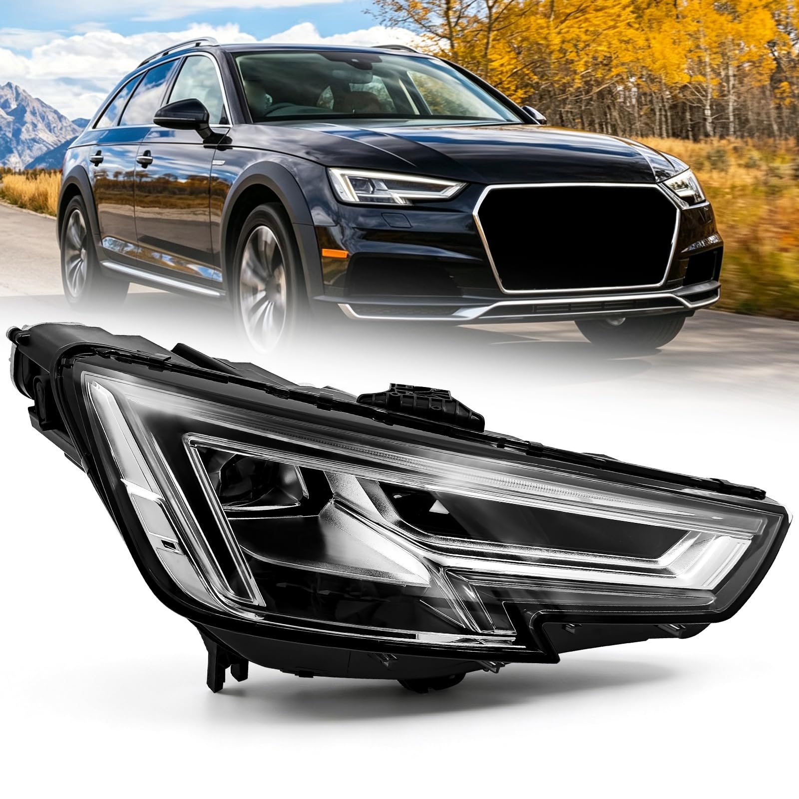 Right headlamp assembly composite new aftermarket replacement Audi A4 2017-2019
