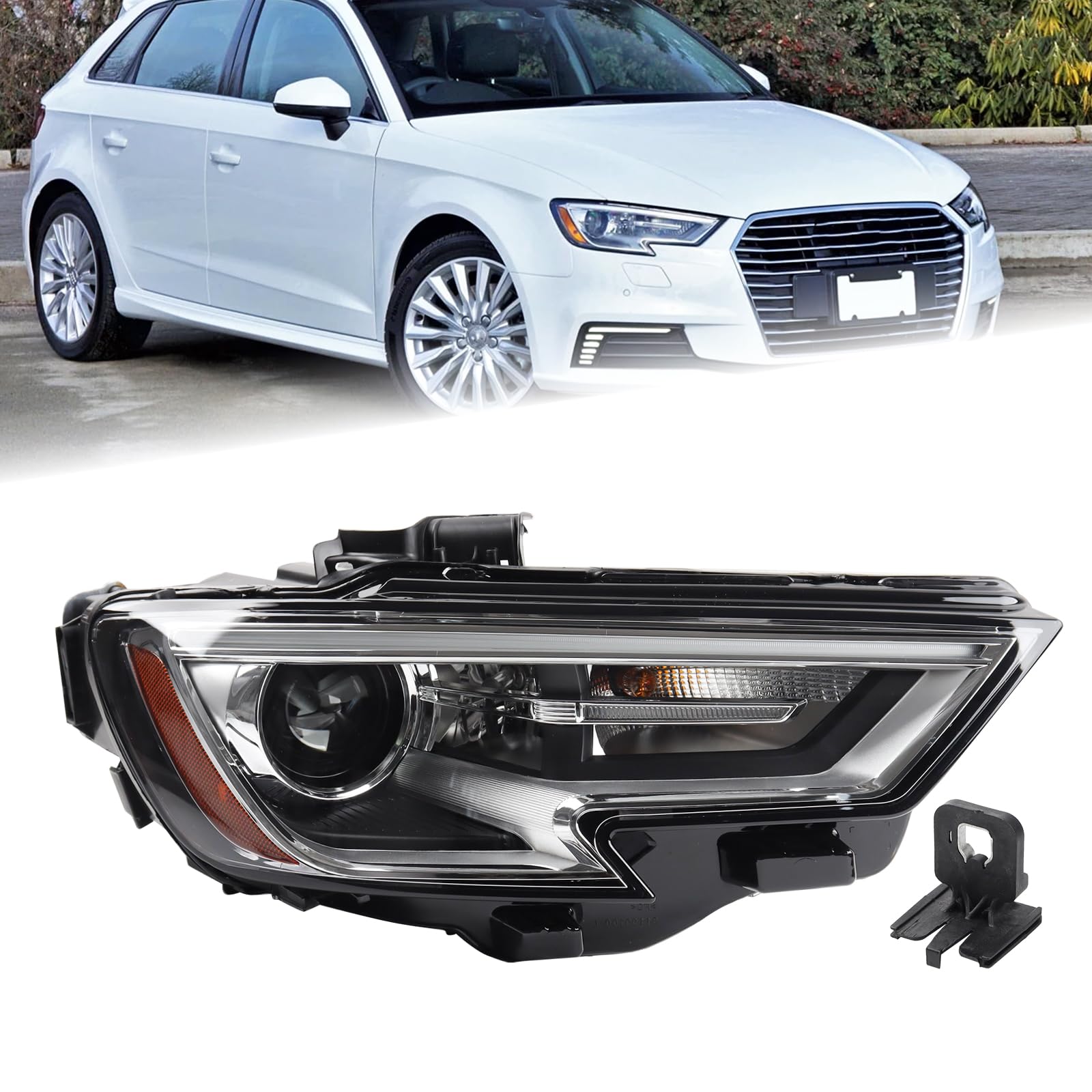 Right headlamp assembly composite new aftermarket replacement Audi A3 2017-2020