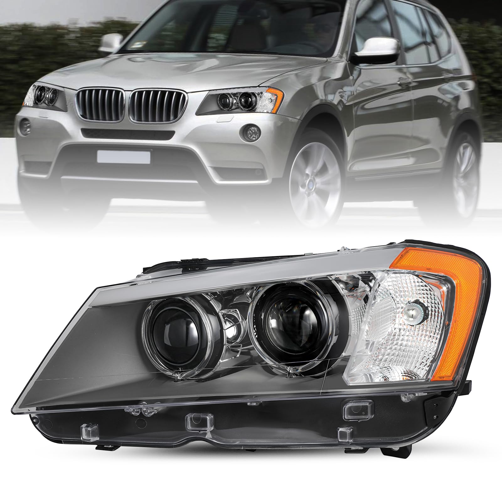 Left headlamp assembly composite new aftermarket replacement BMW X3 2011-2014