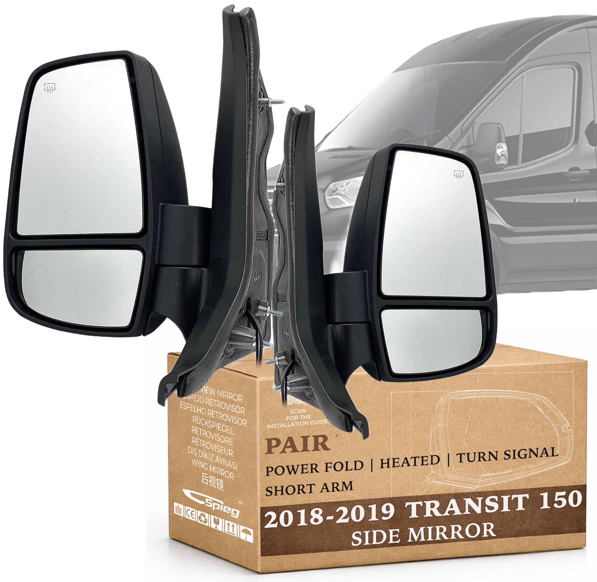 Right mirror outside rear view new aftermarket replacement Ford Transit-150 2018-2019