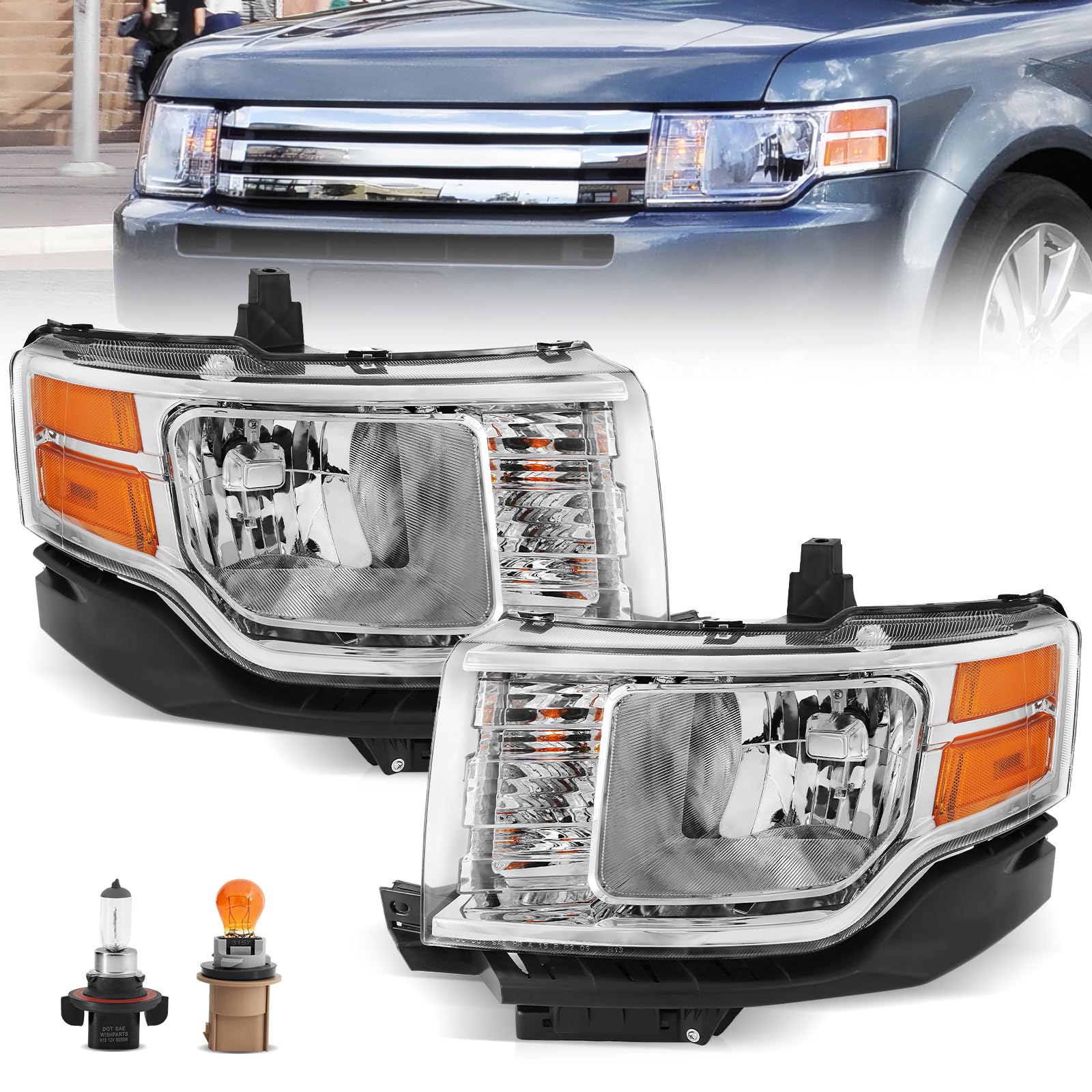 Left headlamp assembly composite new aftermarket replacement Ford Flex 2009-2012