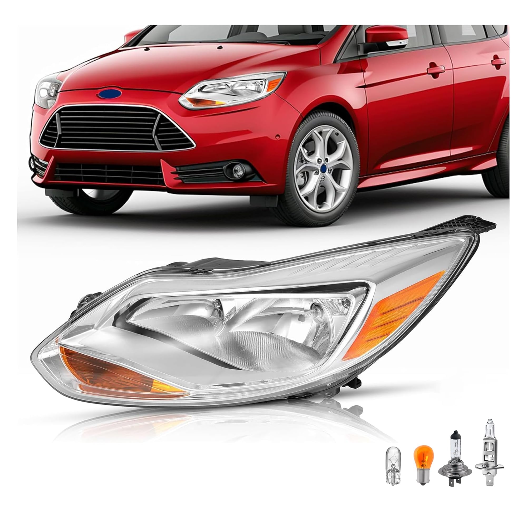 Left headlamp assembly composite new aftermarket replacement Ford Focus 2012-2014