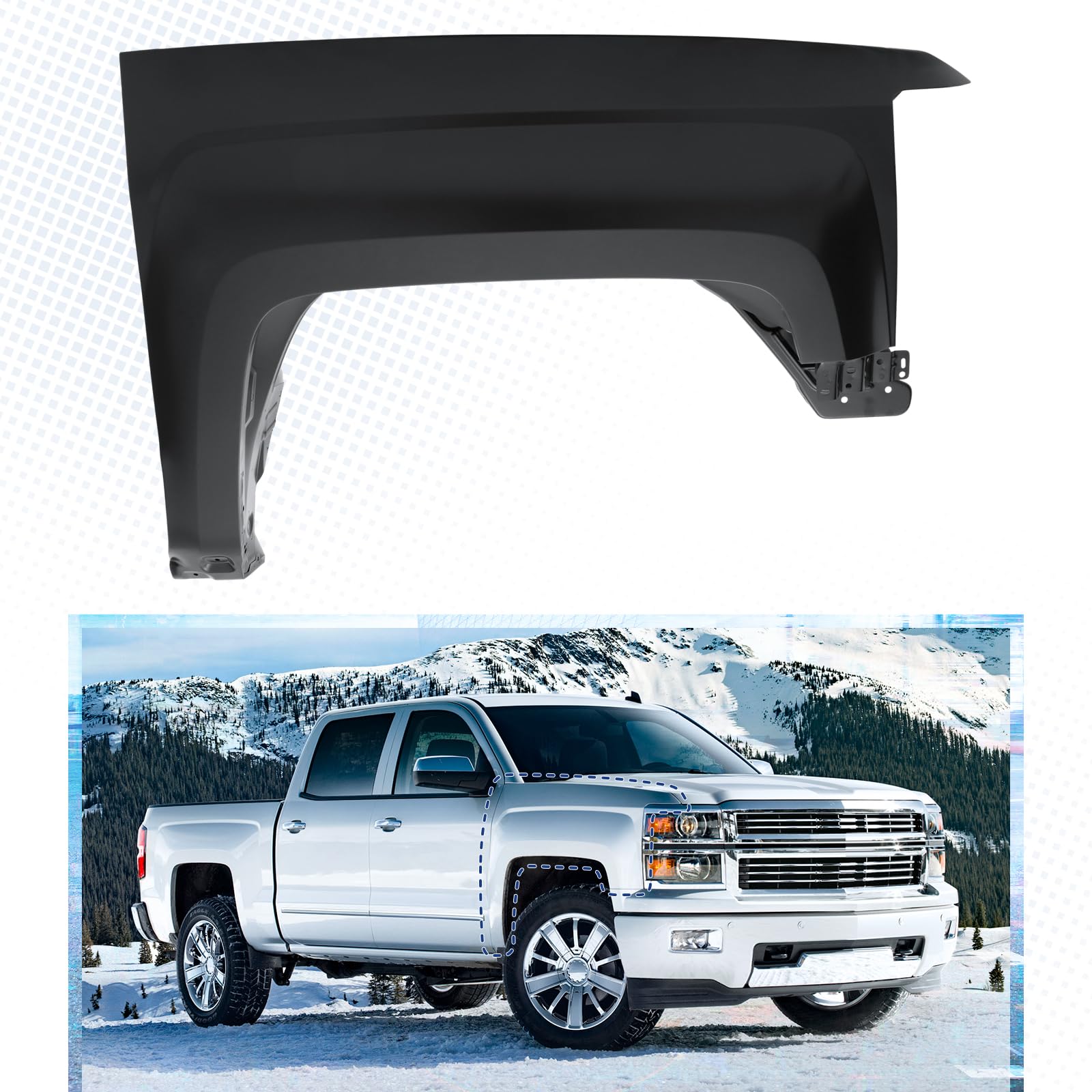 Right front fender assembly new aftermarket replacement Chevrolet Silverado 1500 2014-2018