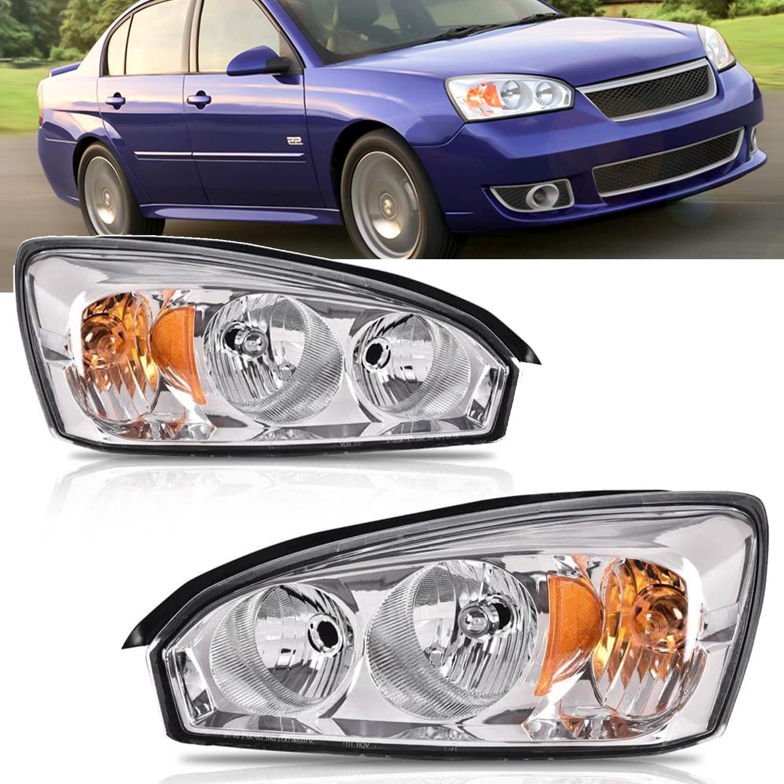 Left headlamp assembly composite new aftermarket replacement Chevrolet Malibu 2004-2008