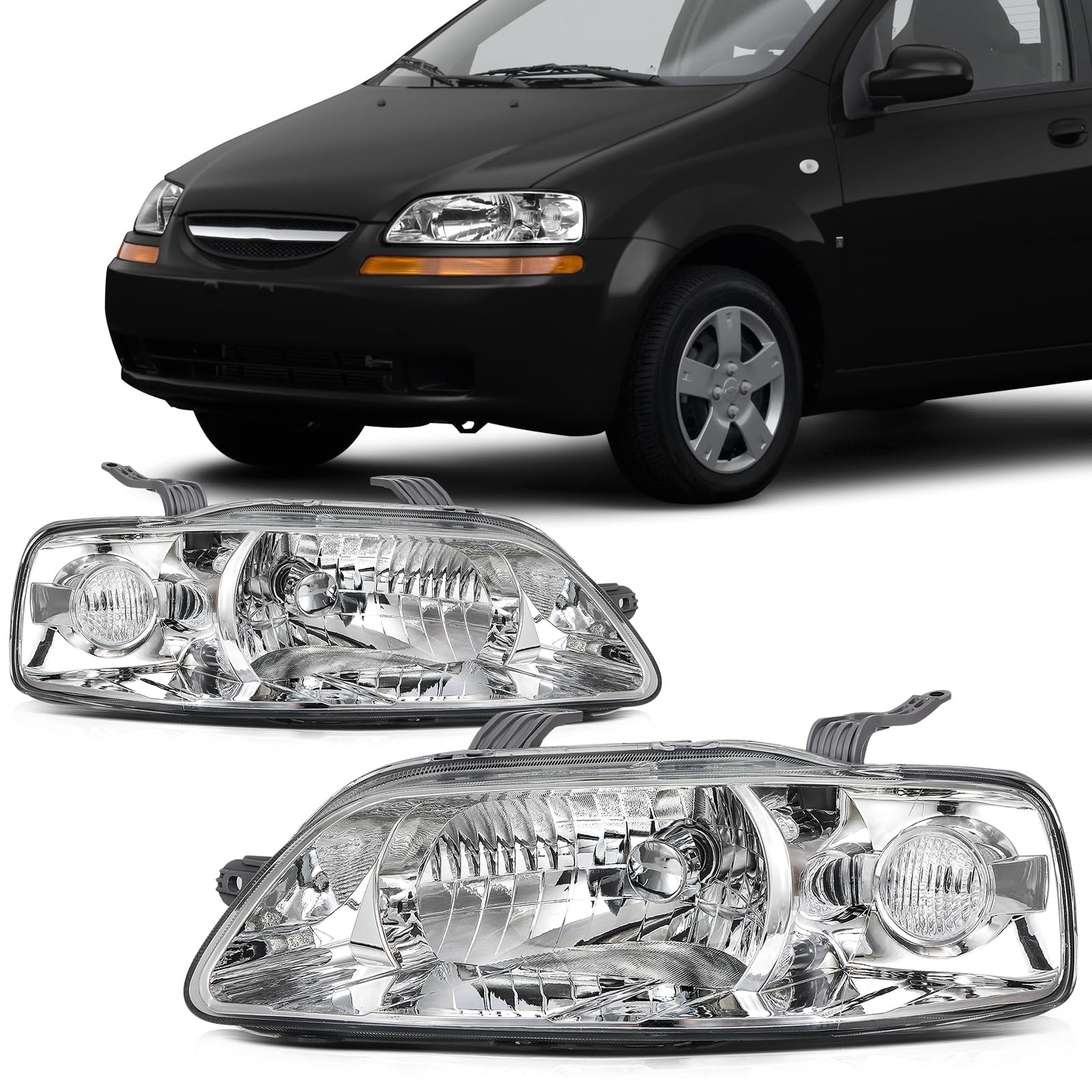 Left headlamp assembly composite new aftermarket replacement Chevrolet Aveo 2004-2008