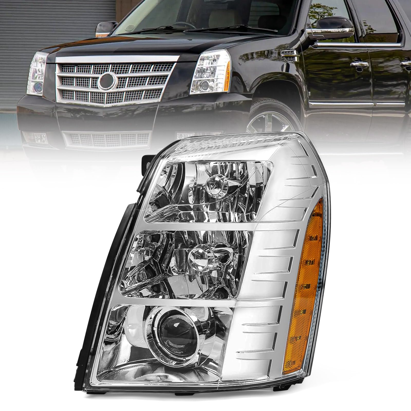 Left headlamp assembly composite new aftermarket replacement Cadillac Escalade 2007-2009