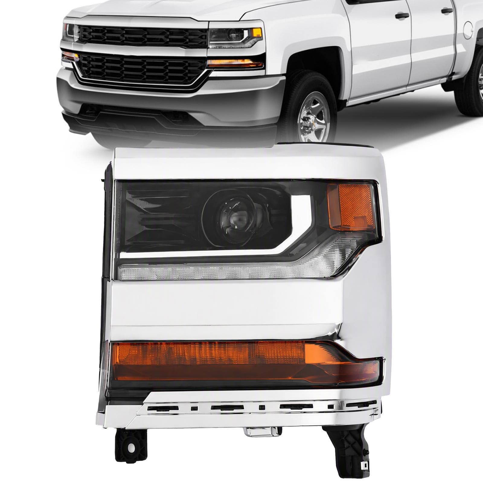 Left headlamp assembly composite new aftermarket replacement Chevrolet Silverado 1500 2016-2018