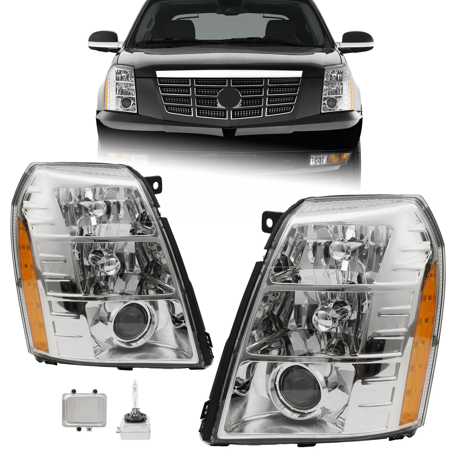 Right headlamp assembly composite new aftermarket replacement Cadillac Escalade ESV 2007-2014