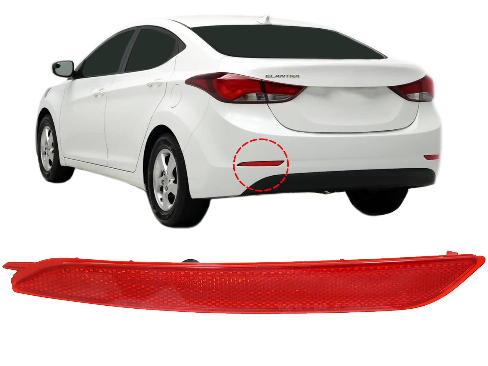 Left rear bumper reflector new aftermarket replacement Hyundai Elantra 2014-2016