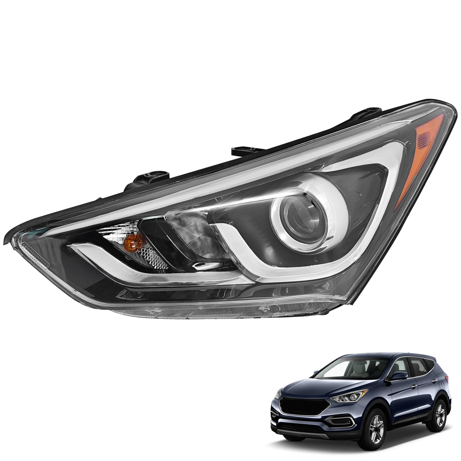 Left headlamp assembly composite new CAPA certified aftermarket Hyundai Santa FE Sport 2017-2018