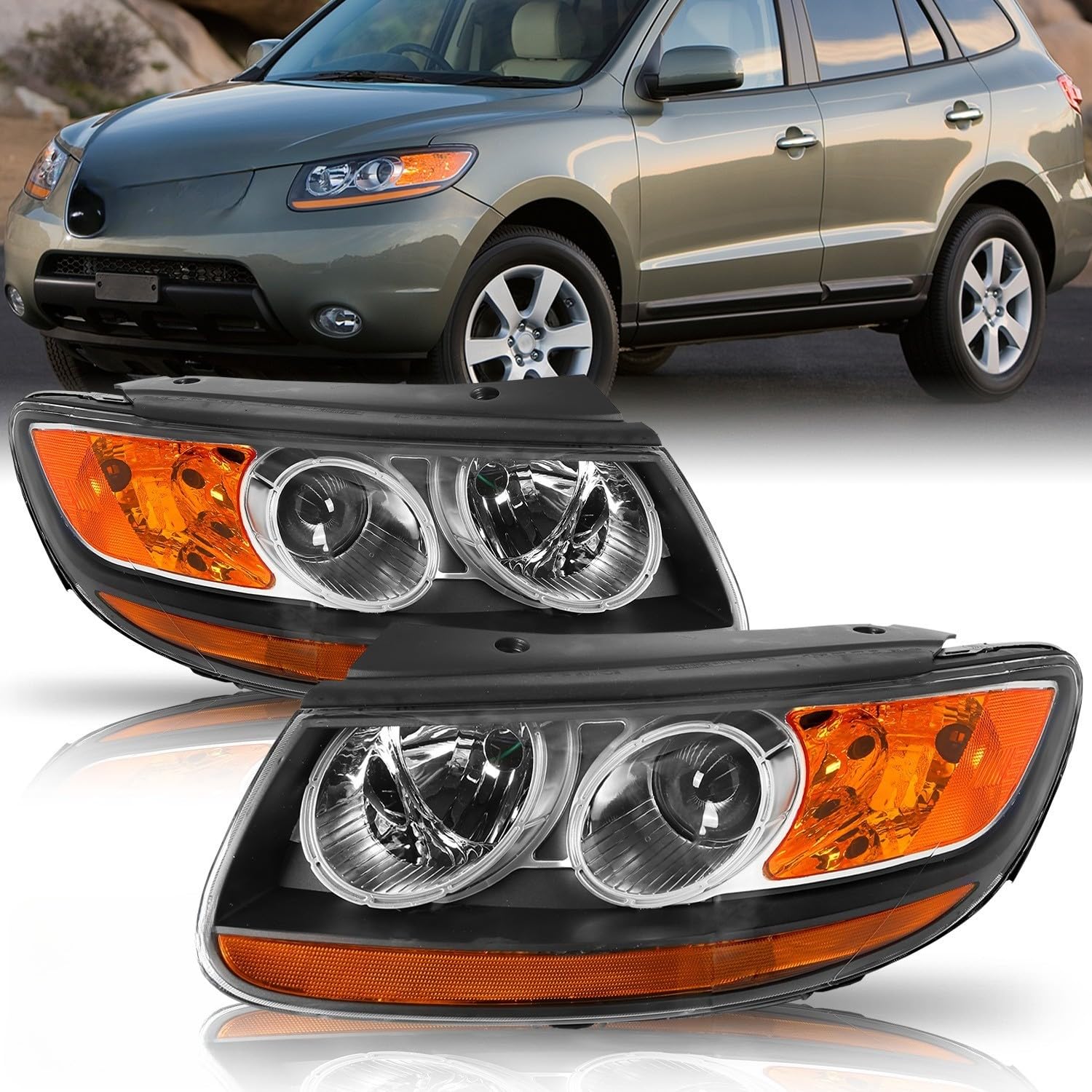 Right headlamp assembly composite new aftermarket replacement Hyundai Santa FE 2010-2012