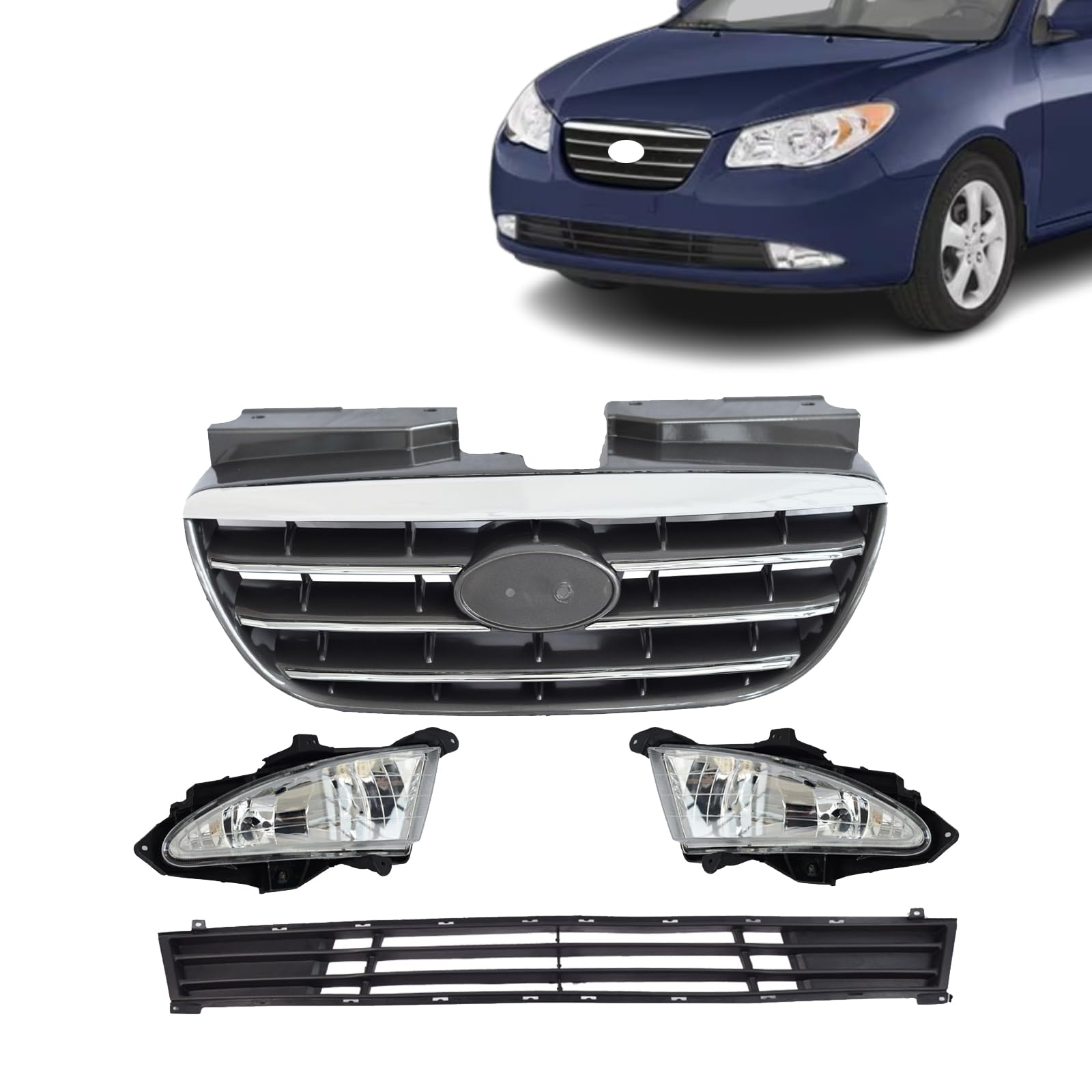 Left fog lamp assembly new aftermarket replacement Hyundai Elantra 2007-2010