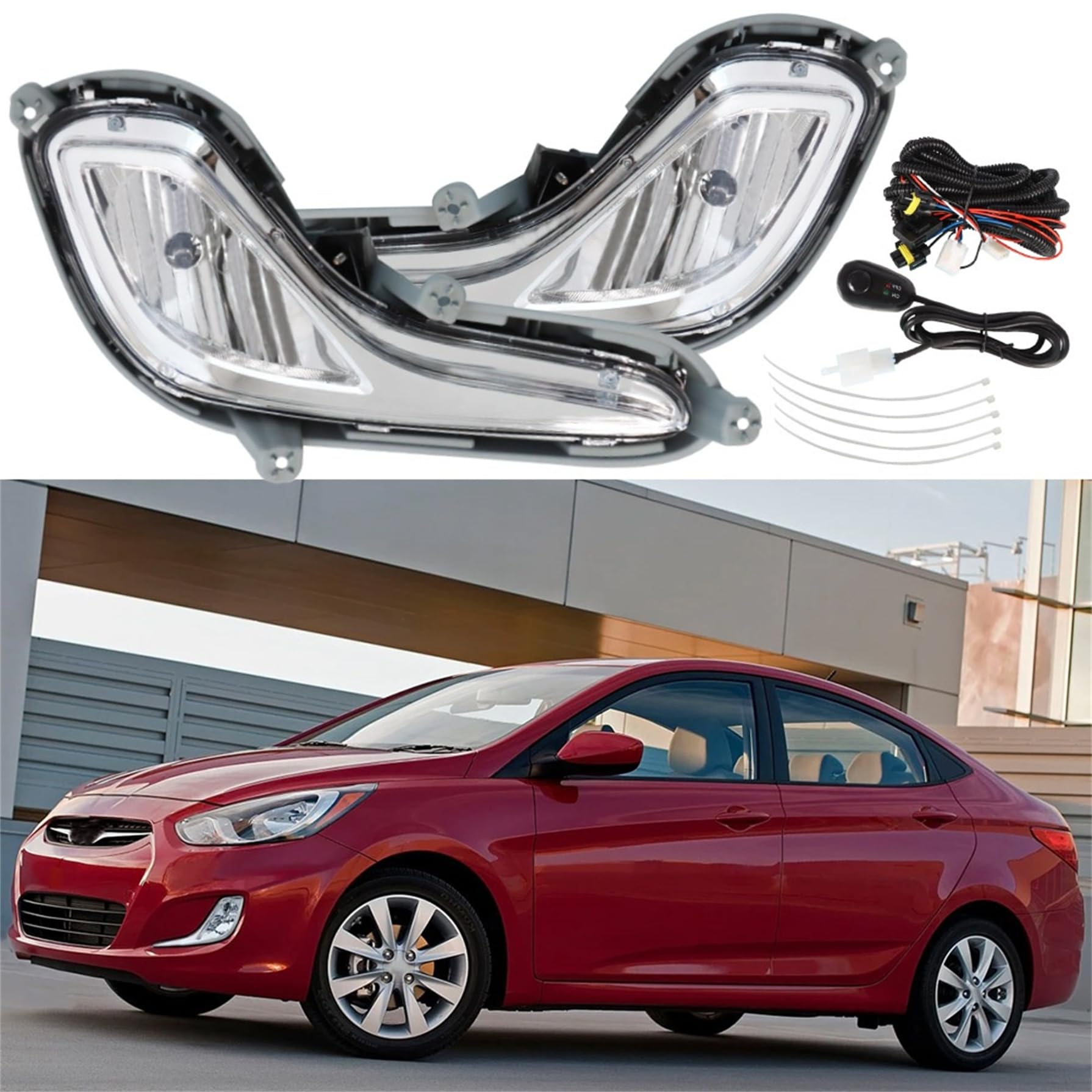 Left fog lamp assembly new aftermarket replacement Hyundai Accent 2012-2017