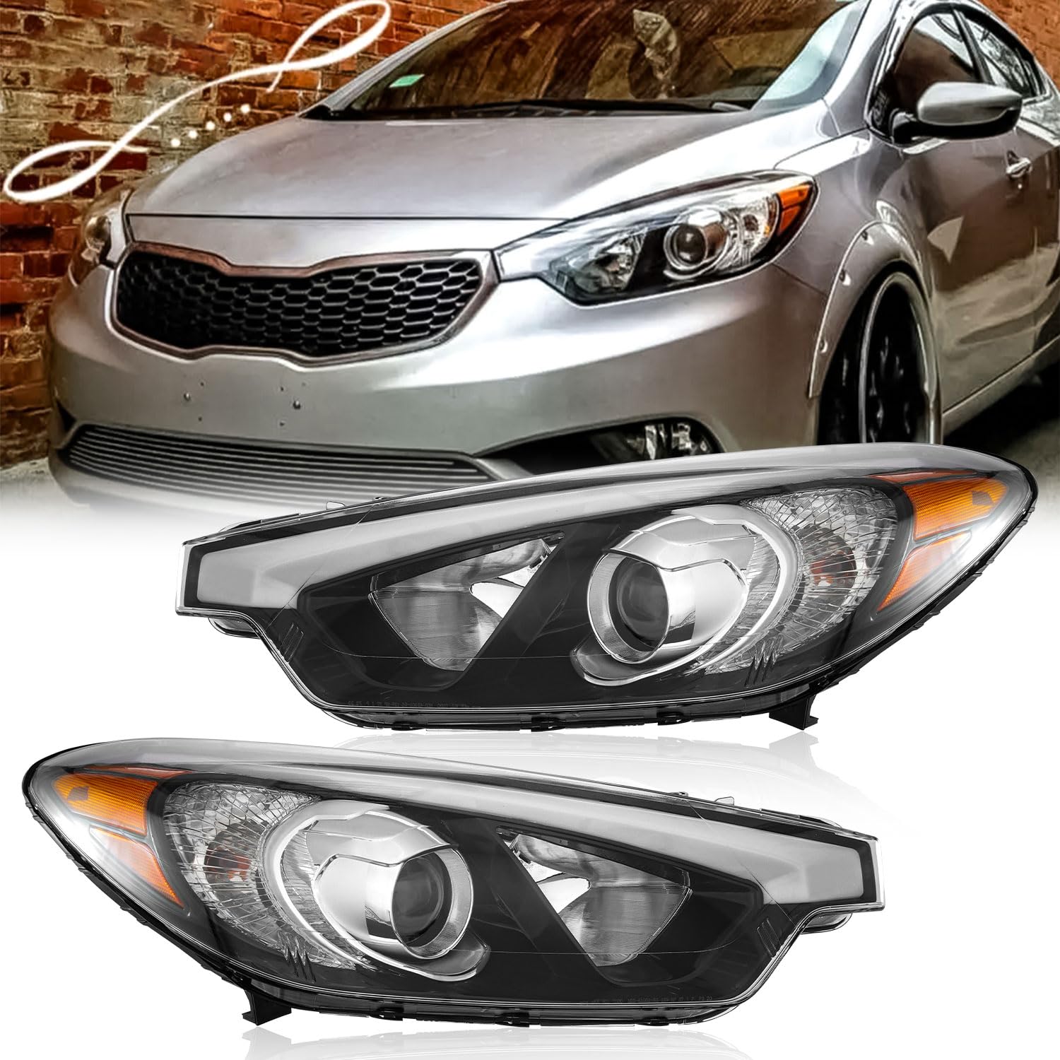 Left headlamp assembly composite new CAPA certified aftermarket KIA Forte 2014-2016