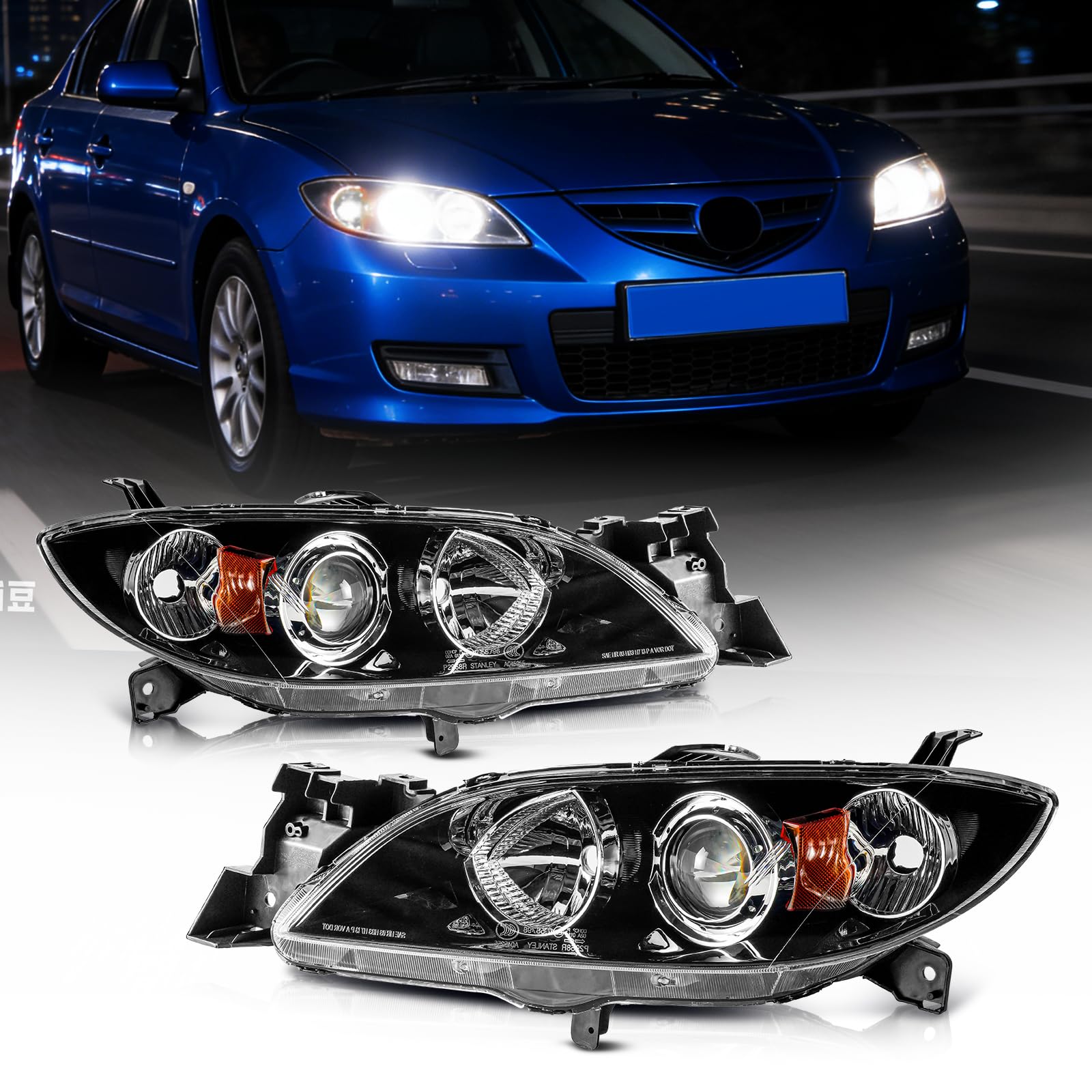 Right headlamp lens/housing new CAPA certified aftermarket Mazda 3 2004-2009