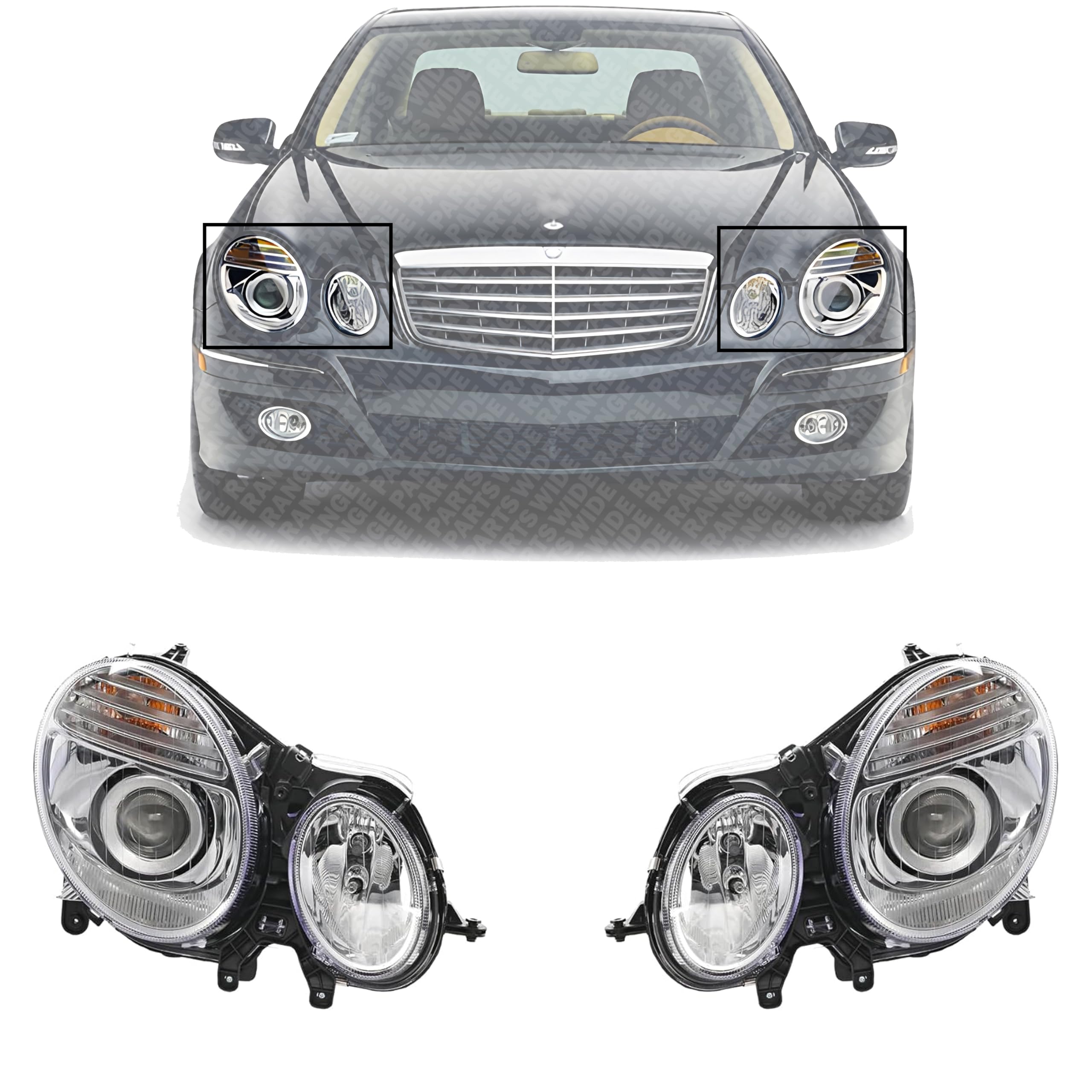 Left headlamp assembly sealed beam new aftermarket replacement Mercedes-Benz E320 2007-2009